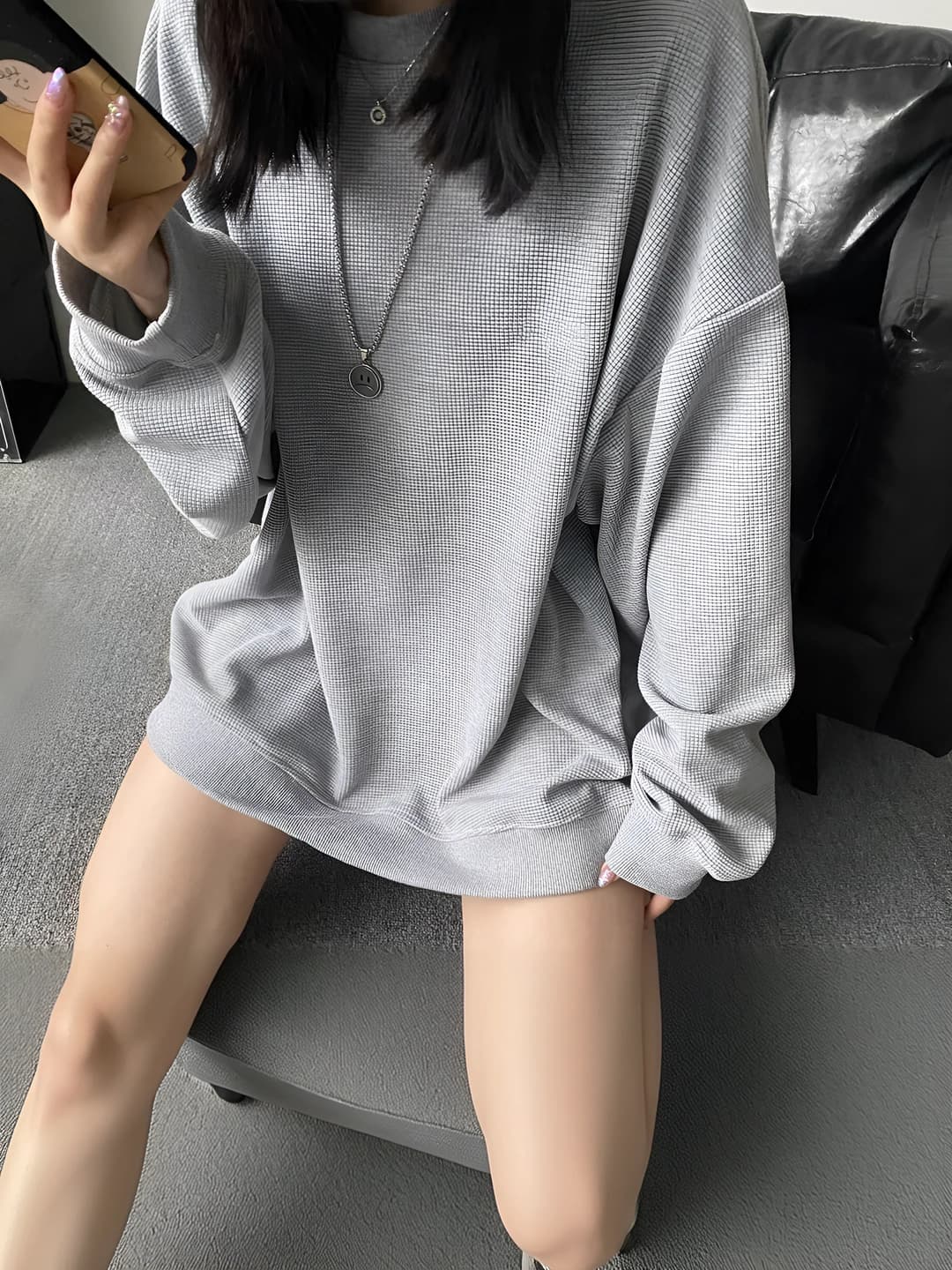 Women's thin autumn sweatshirt, crew neck, long sleeve, loose fit, plus size, slimming, solid colour, casual style
