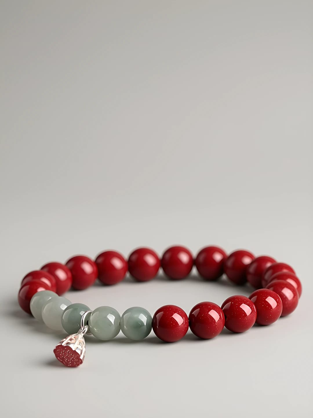 Green lotus glass and fusing bead bracelet for women, cinnabar bracelet for men, rabbit year gift