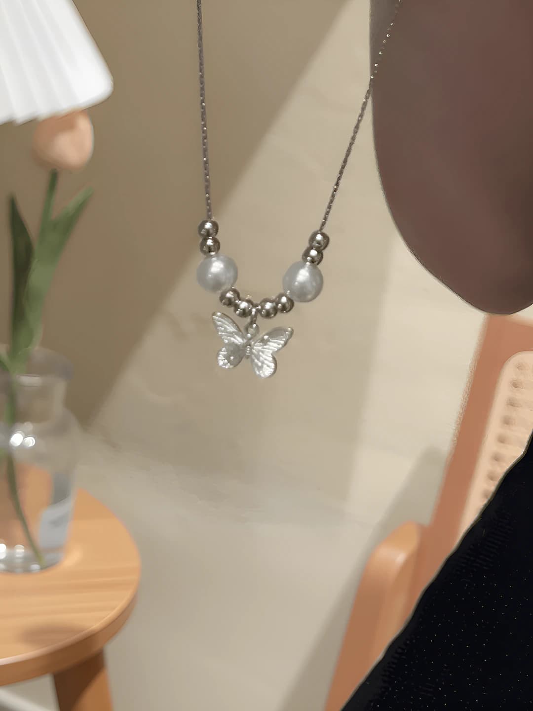 Silver irregular chain necklace with butterfly for women, new autumn design