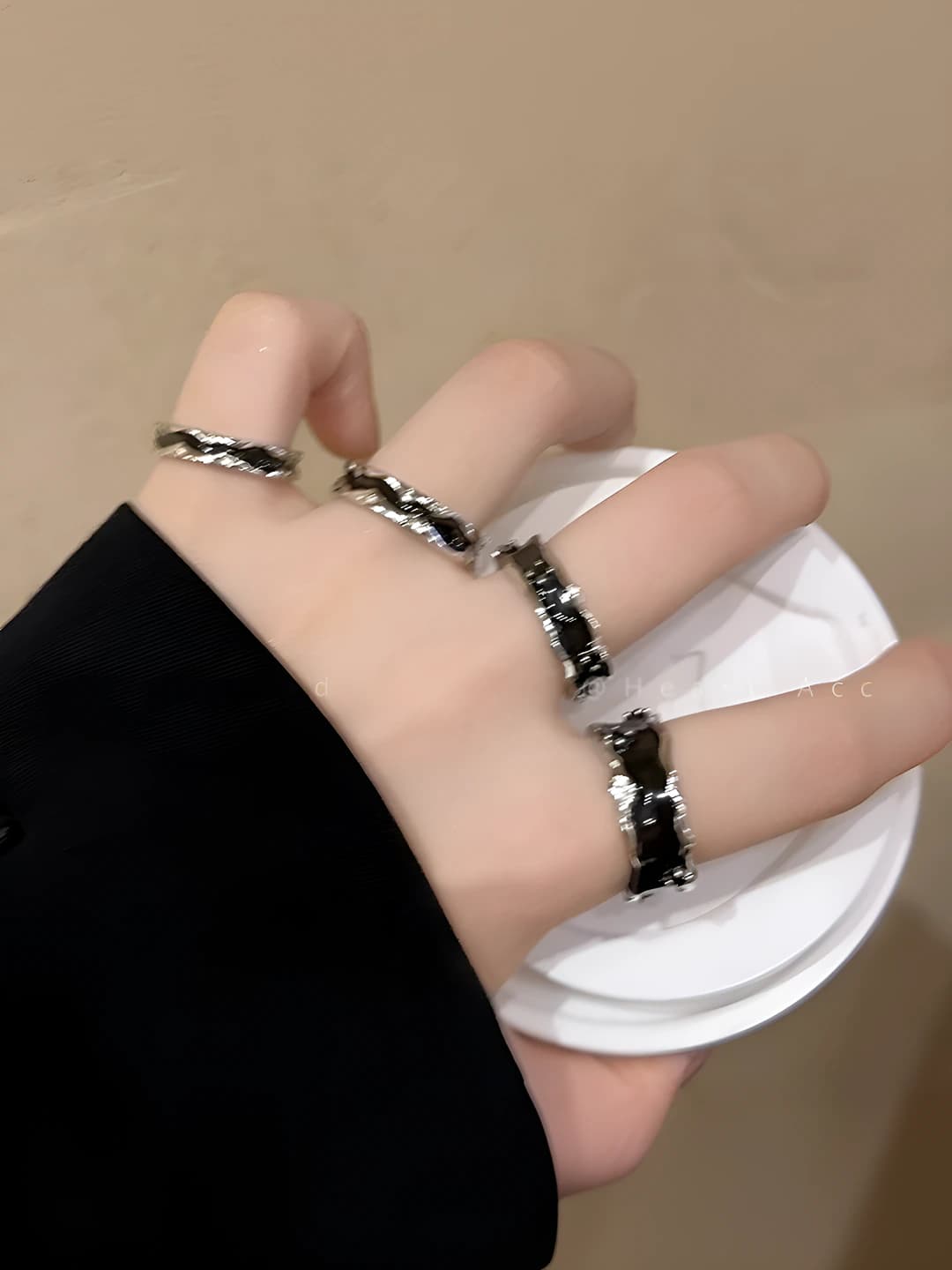 Women's black open ring, geometric shape, polka dot pattern, zinc alloy, summer, Korean style