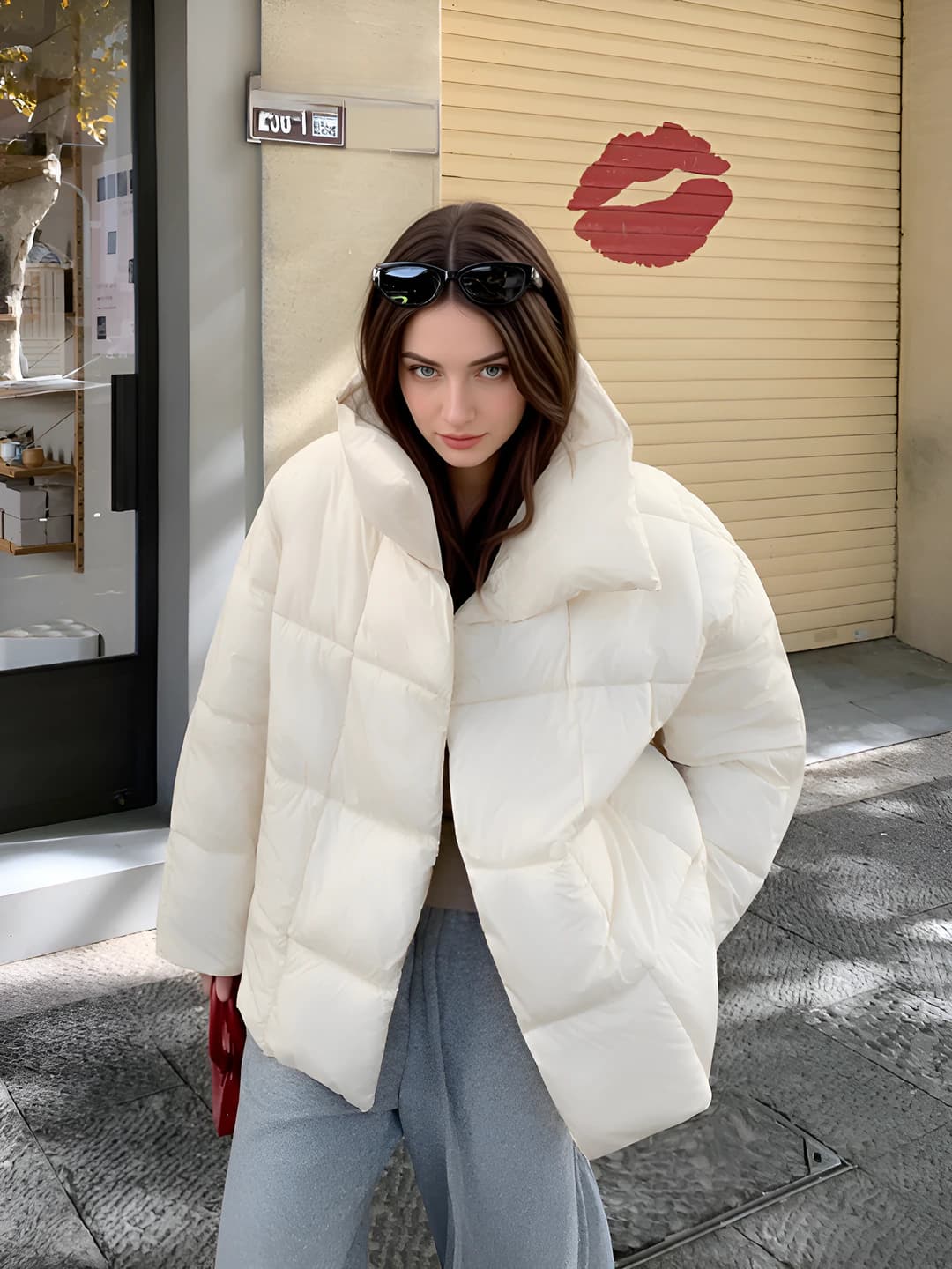 Women's winter padded jacket, stand collar, cropped, loose fit, thickened, warm, petite, 2026