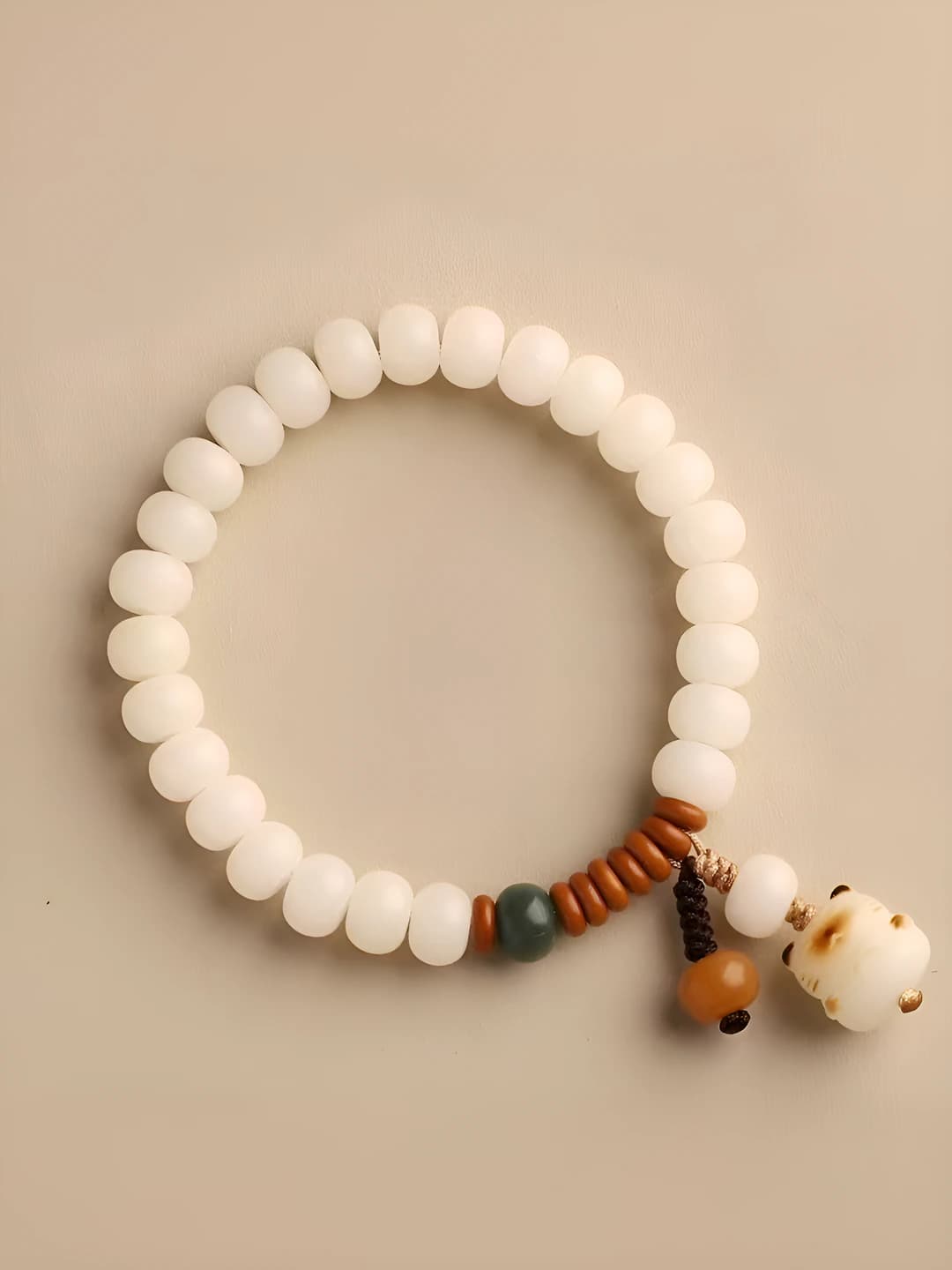 White bodhi root bracelet for women, handmade, charred, cat paw design, for couples