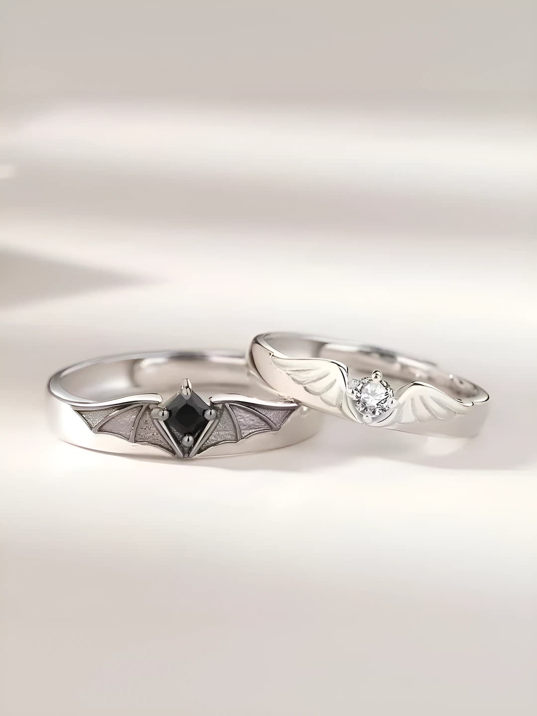 Adjustable couple rings with angel and devil design