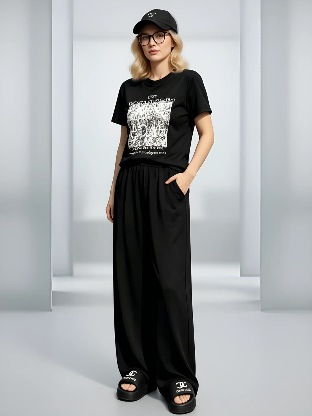Women's summer casual tracksuit: slimming set with t-shirt and high waist wide-leg trousers