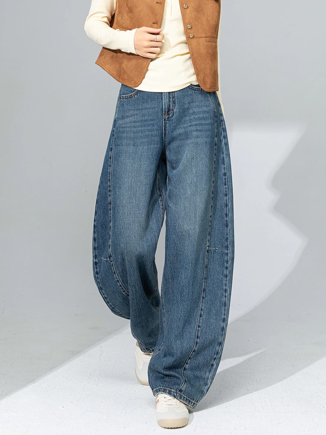 Women's 2026 spring high waist straight cut loose fit jeans for petite