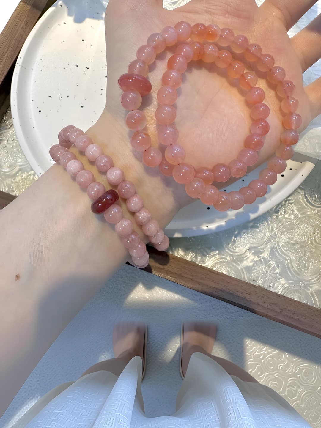 Women's new Chinese style sweet pink artificial crystal two-layer bracelet