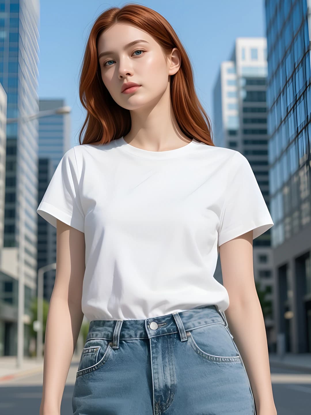 Women's crew neck short sleeve white solid colour t-shirt, casual style, slimming