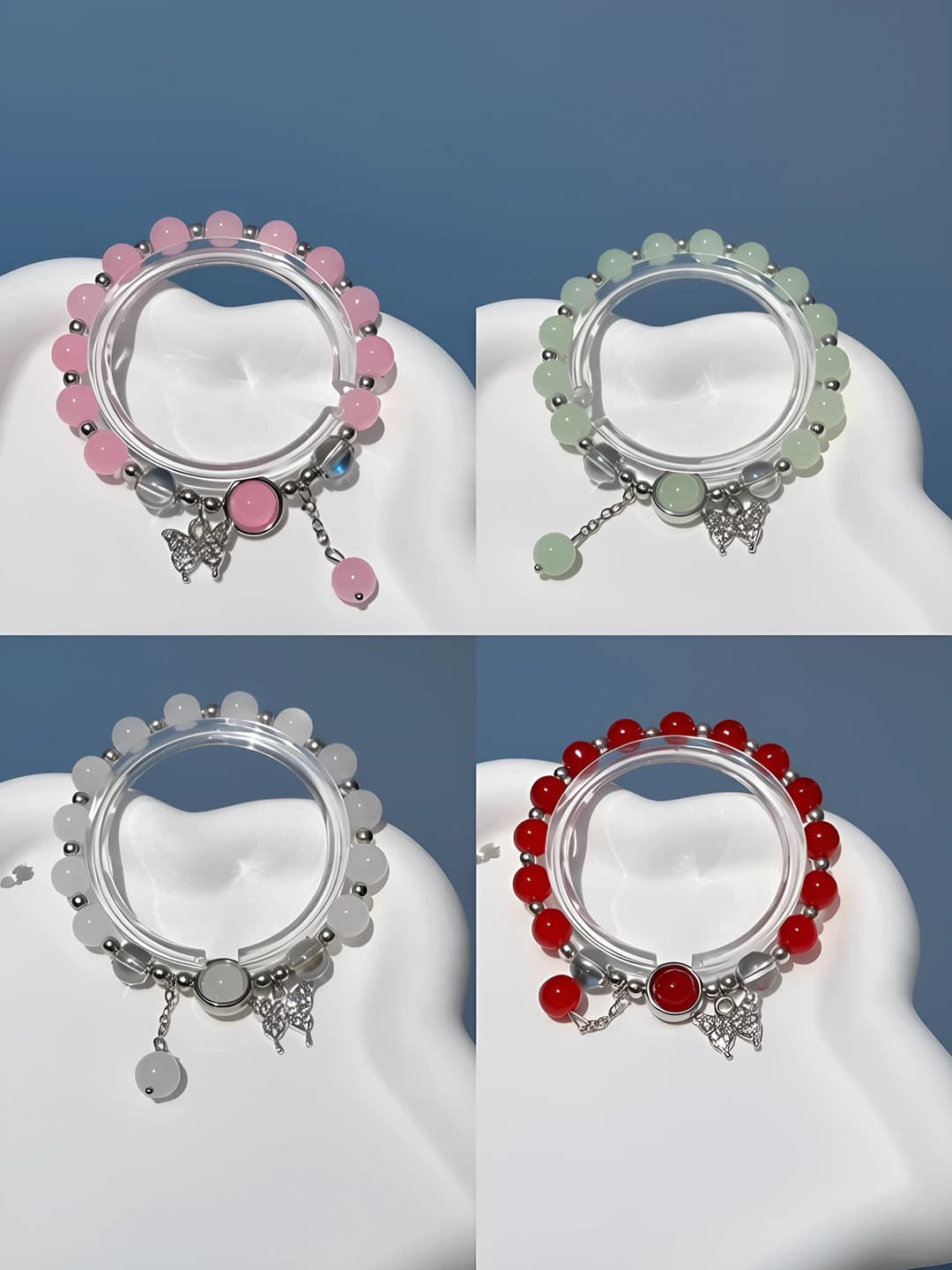 Summer women's glass bracelet with cat's eye imitation, small design, electroplating, design element: butterfly