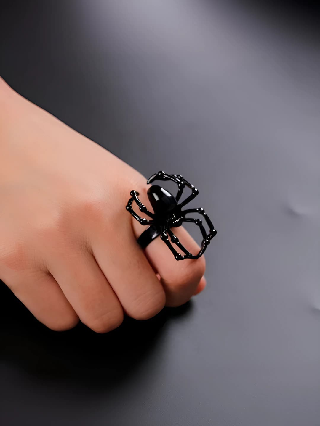 Open ring for women: retro style, spider and skull design element, retro