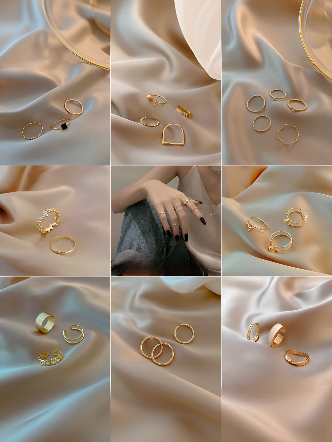 Women's set of plain band rings in Korean style