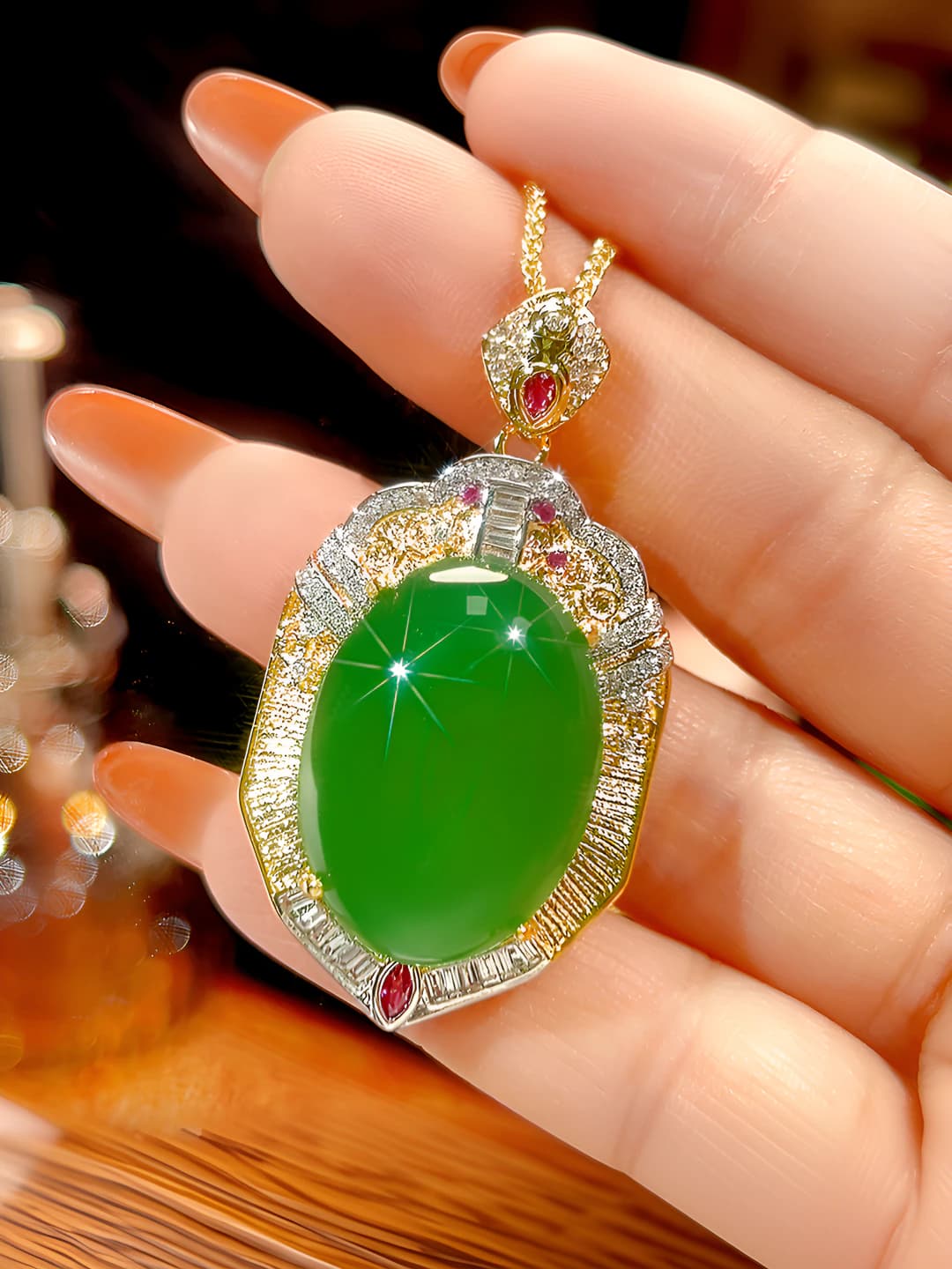 Chrysoprase pendant with chain