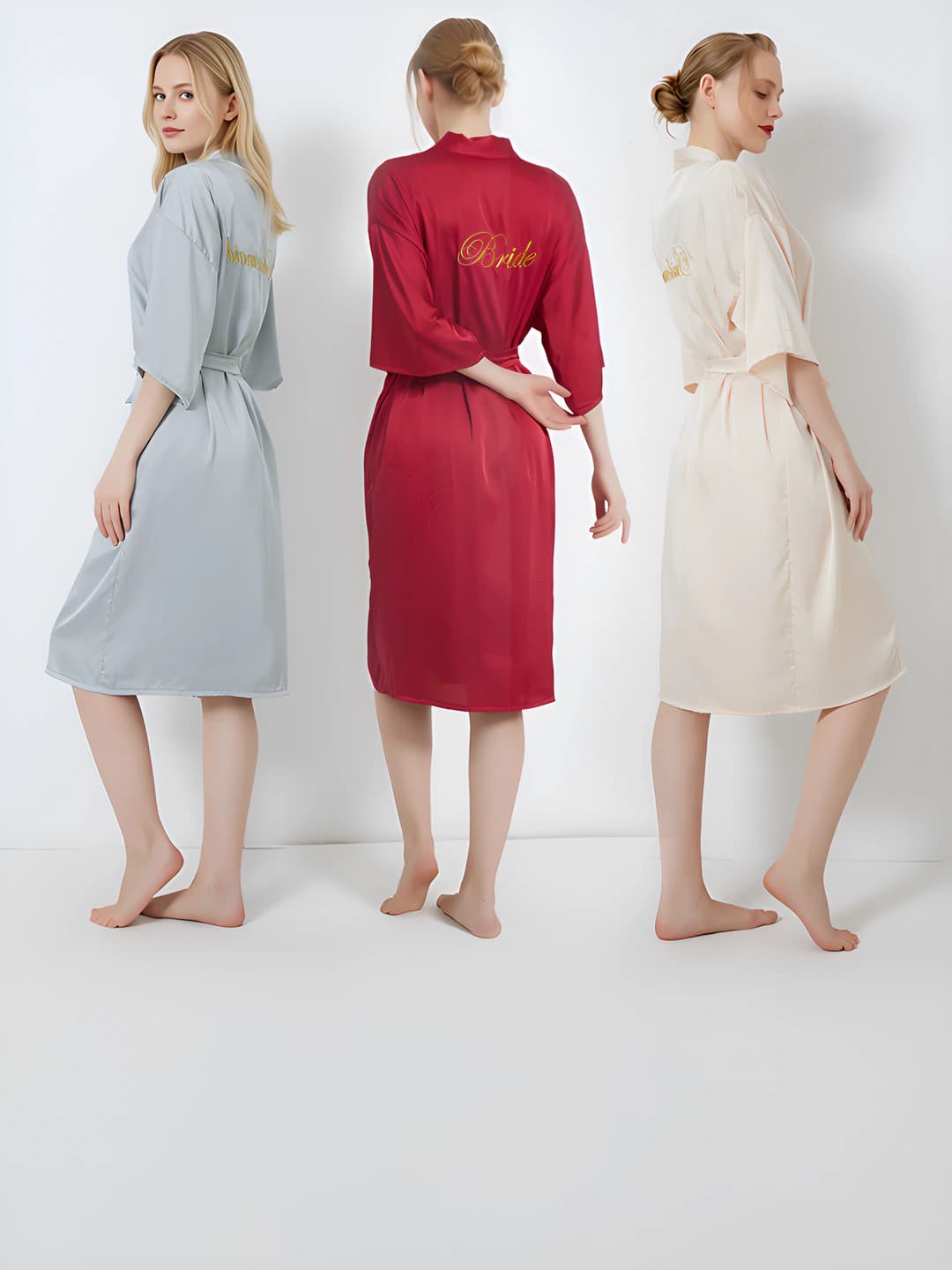 Women's summer thin satin house robe, French style, boat neck, set