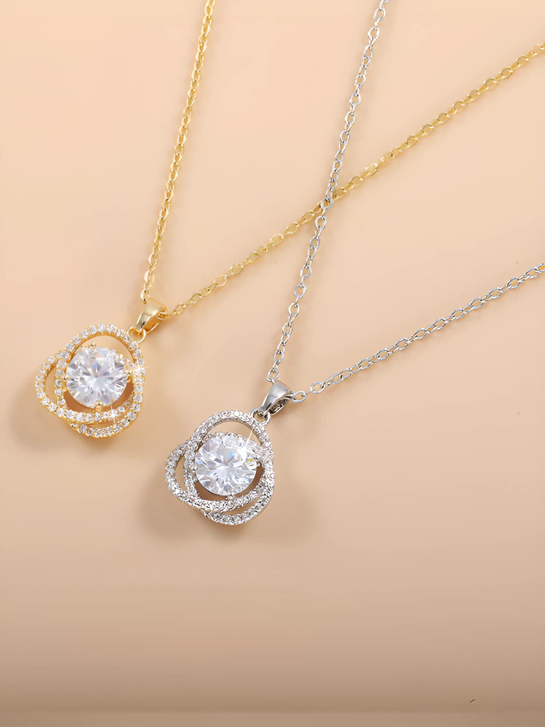 Women's camellia zirconia necklace on copper base, casual style