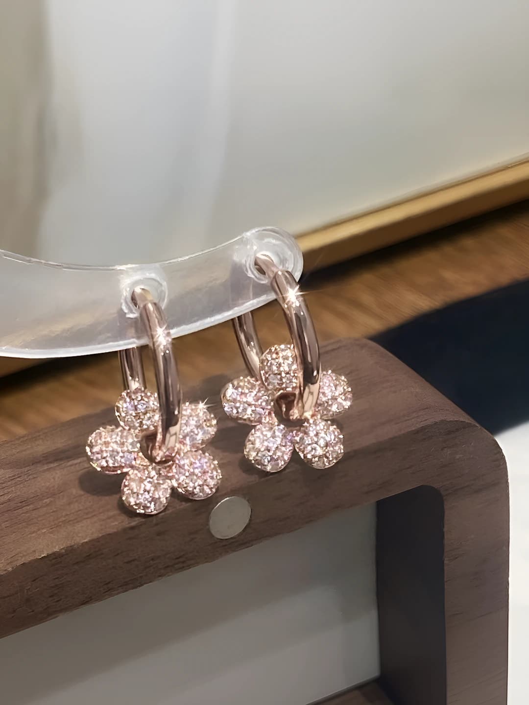 Rose gold zircon floral earrings