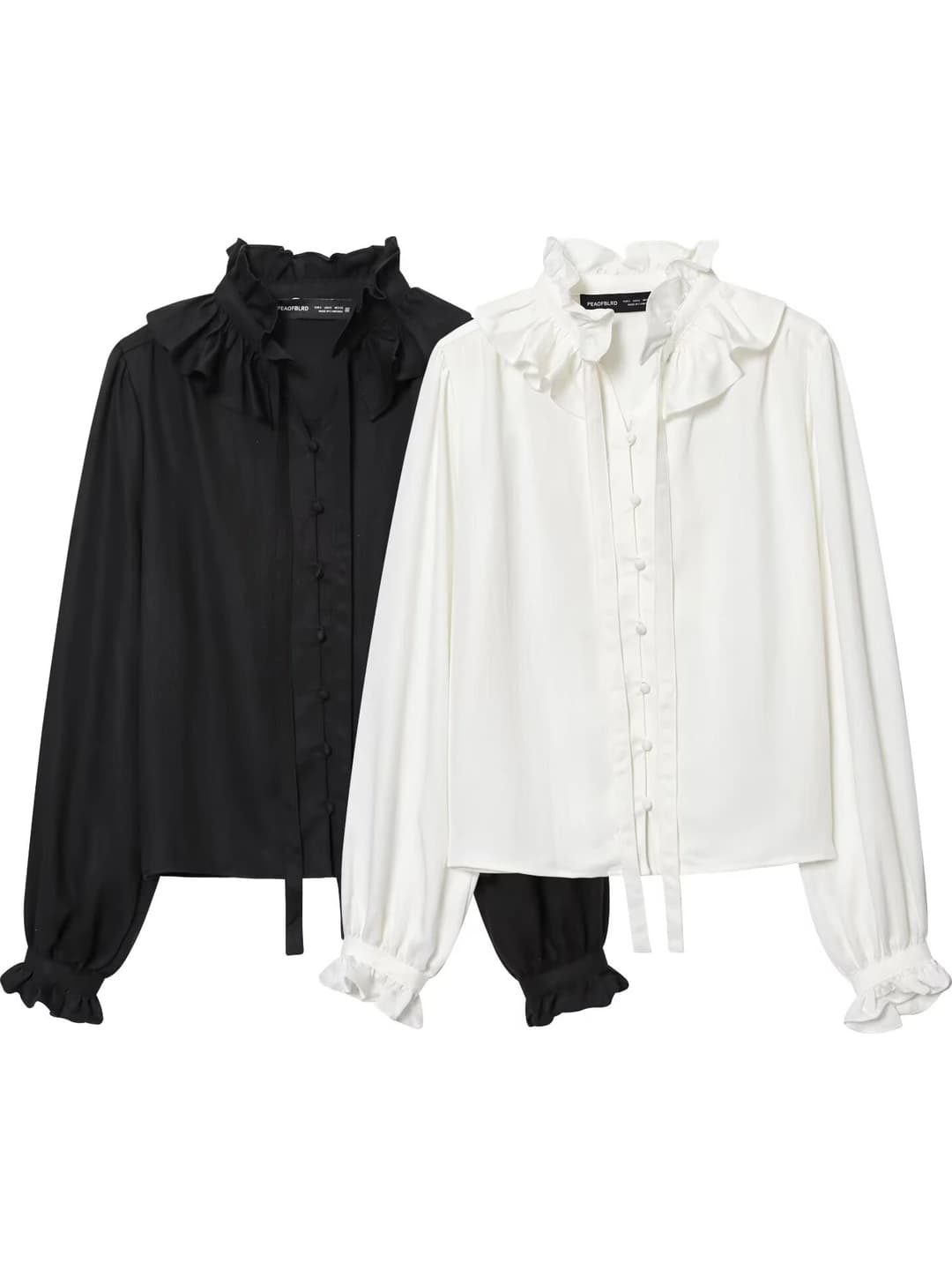 Women's 2026 autumn blouse: long sleeve, solid colour, loose fit, ruffled collar