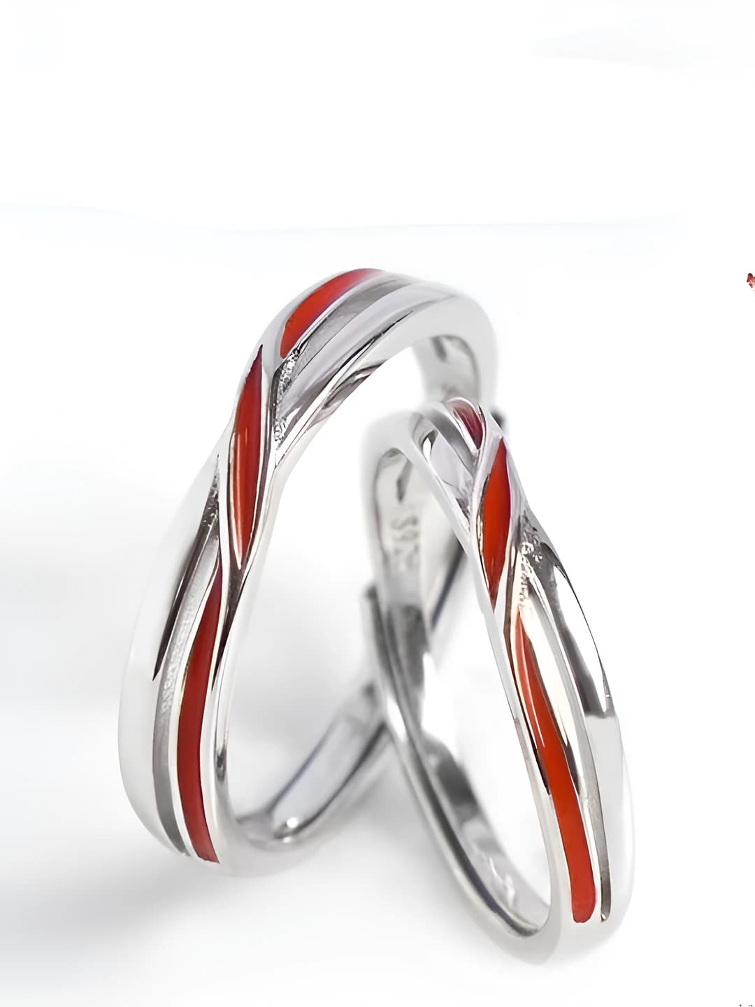 Couple's open Mobius rings with red line, zinc alloy, geometric shape, Korean style