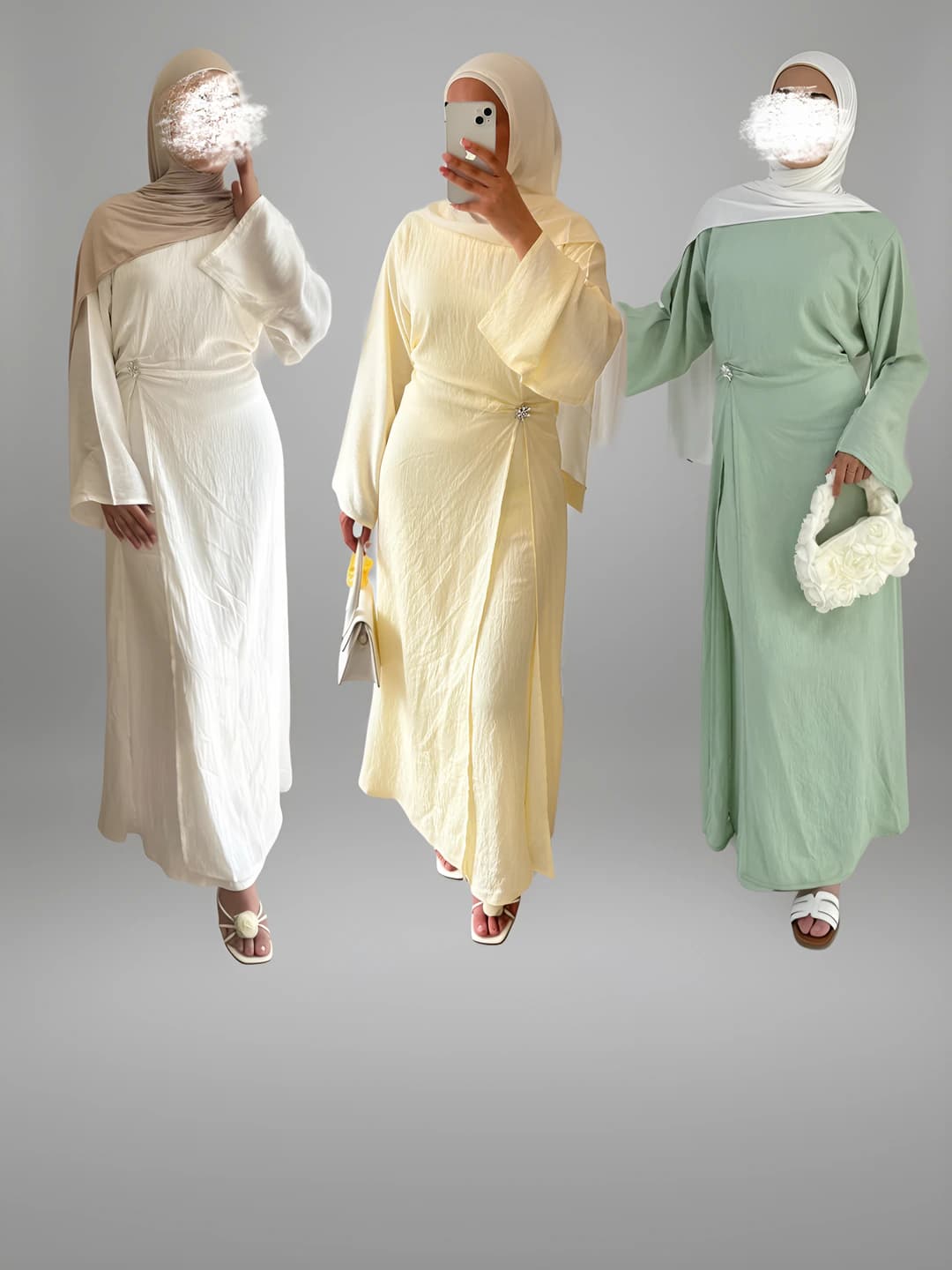 Women's religious clothing: solid colour dress with crew neck, long sleeve, long skirt, cotton blend