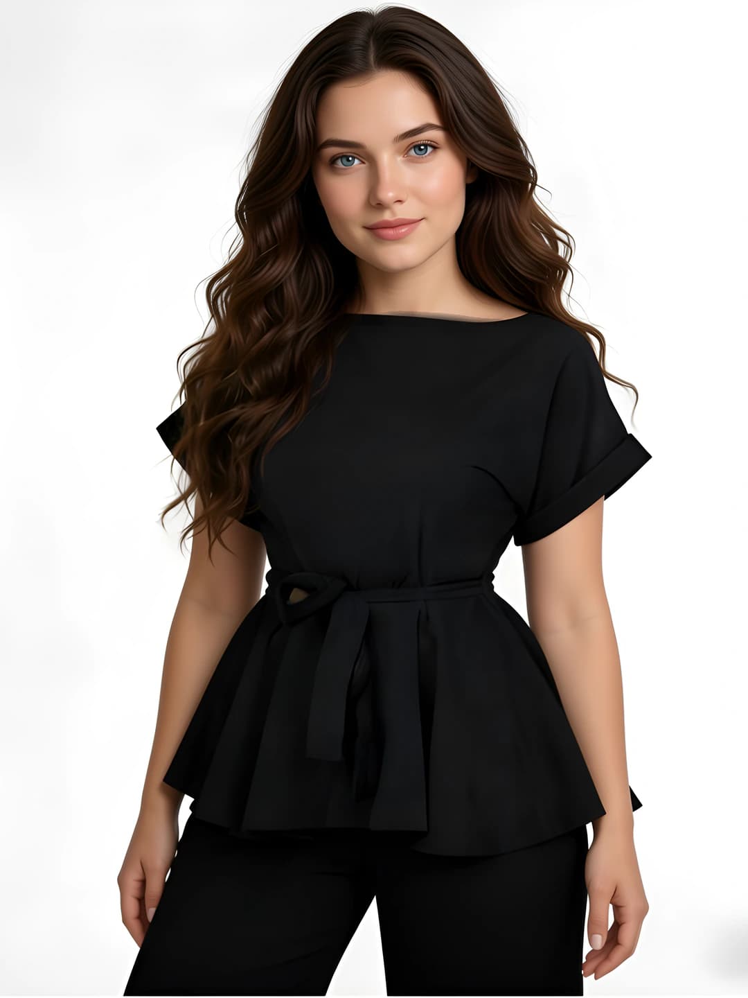 Women's casual two-piece set: sleeveless t-shirt and summer high waist solid colour wide-leg trousers