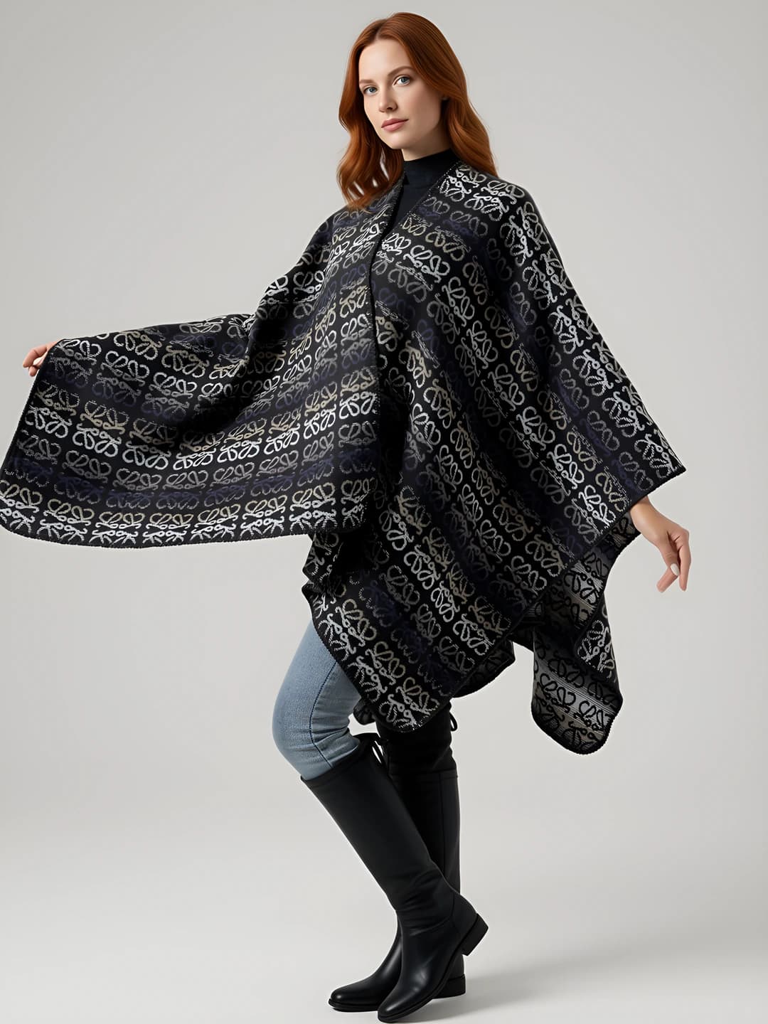 Women's warm striped faux cashmere shawl