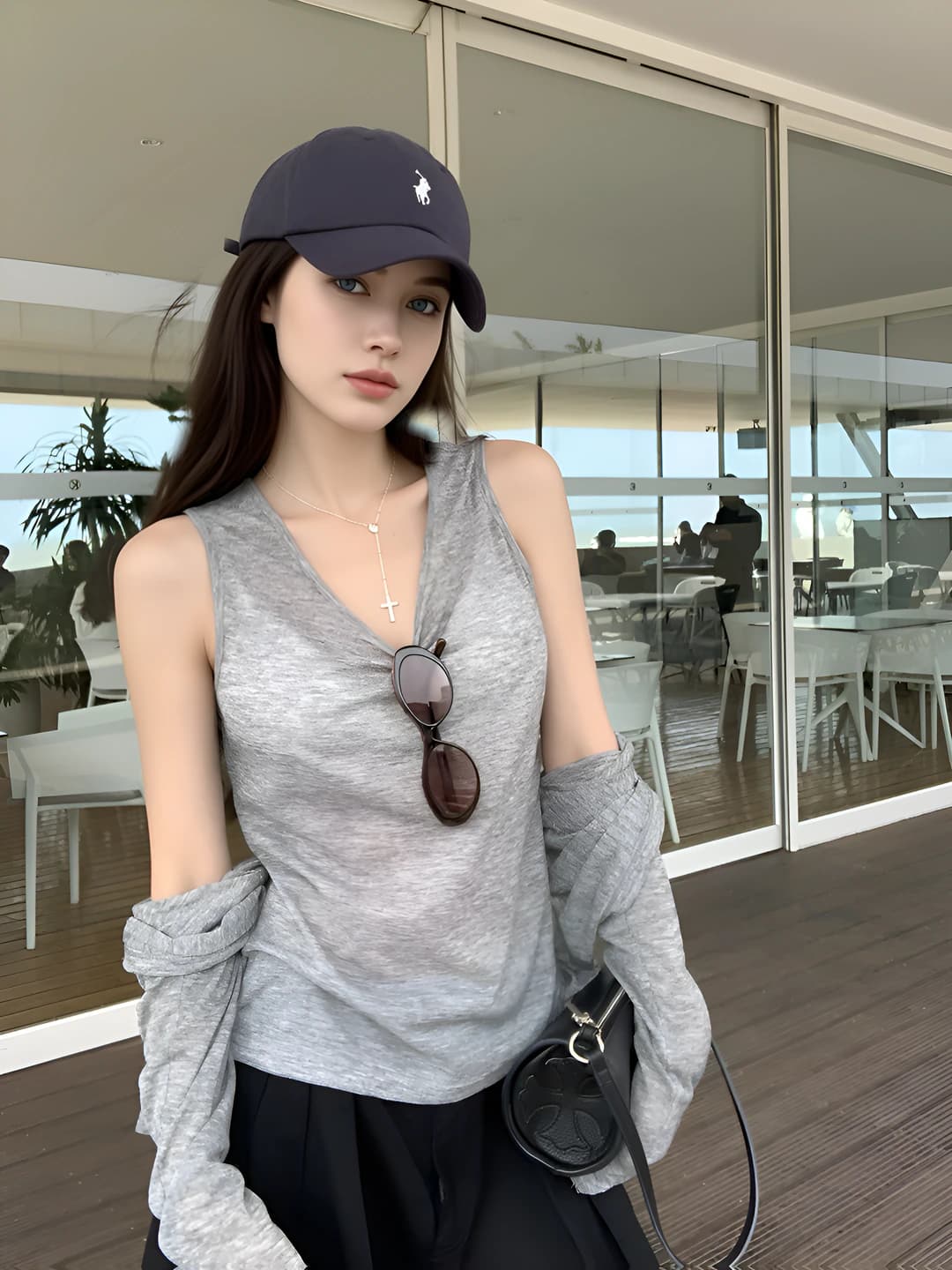 Women's summer sun-protective set: tank top and long sleeve cardigan, solid colour, casual and office style