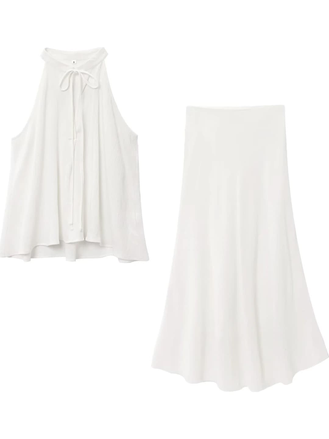 Women's two-piece skirt set 2026 early spring, high waist, slimming, solid colour, sleeveless, satin fabric