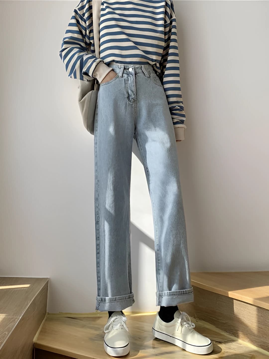 Women's ankle-length trousers 2026 summer high waist straight cut loose fit slimming jeans