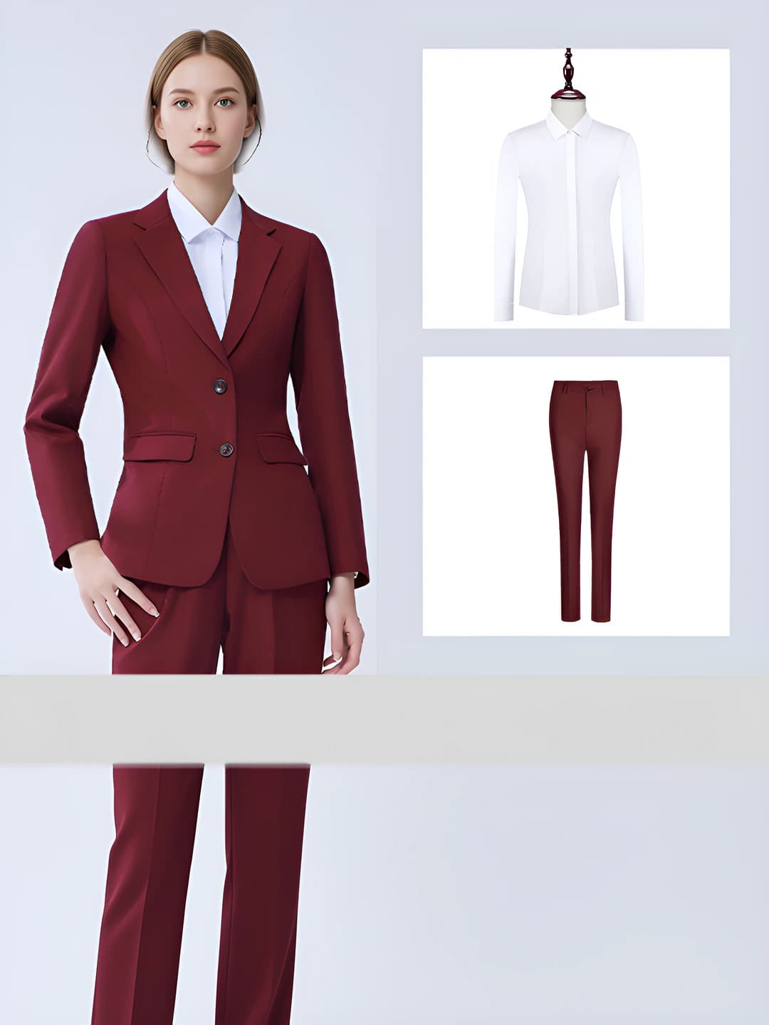 Wine Red Suit + Women's Trousers + Shirt