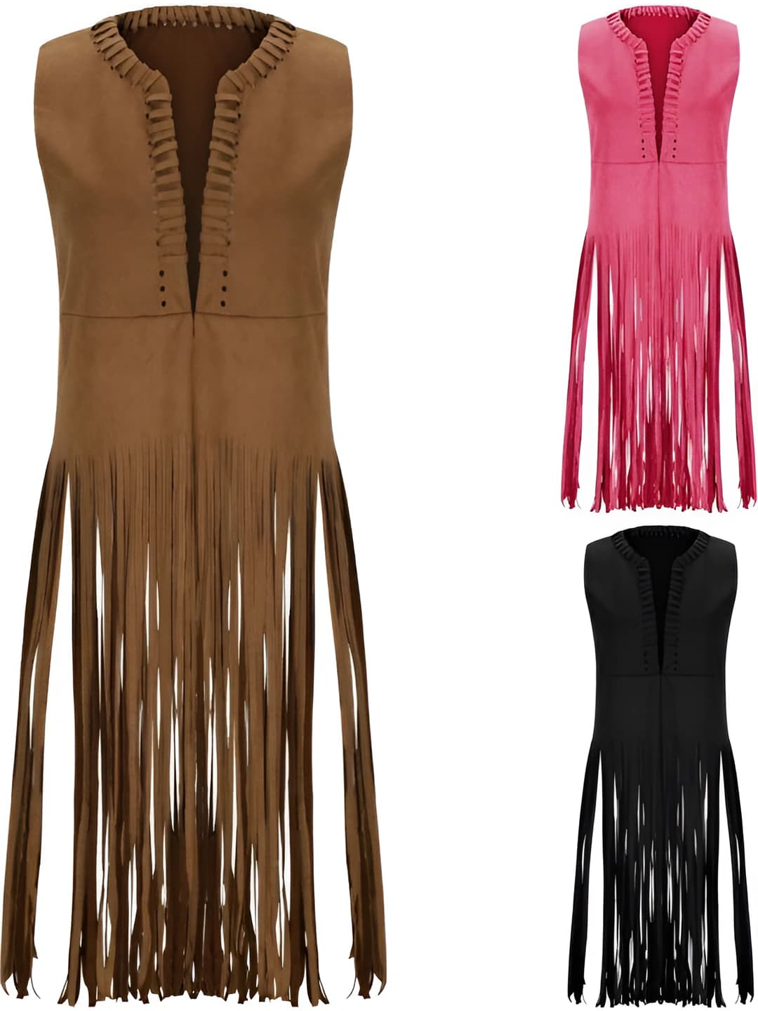 Women's 2026 retro style sleeveless dress with crew neck, loose fit, ultra-thin, mid-length, fringed