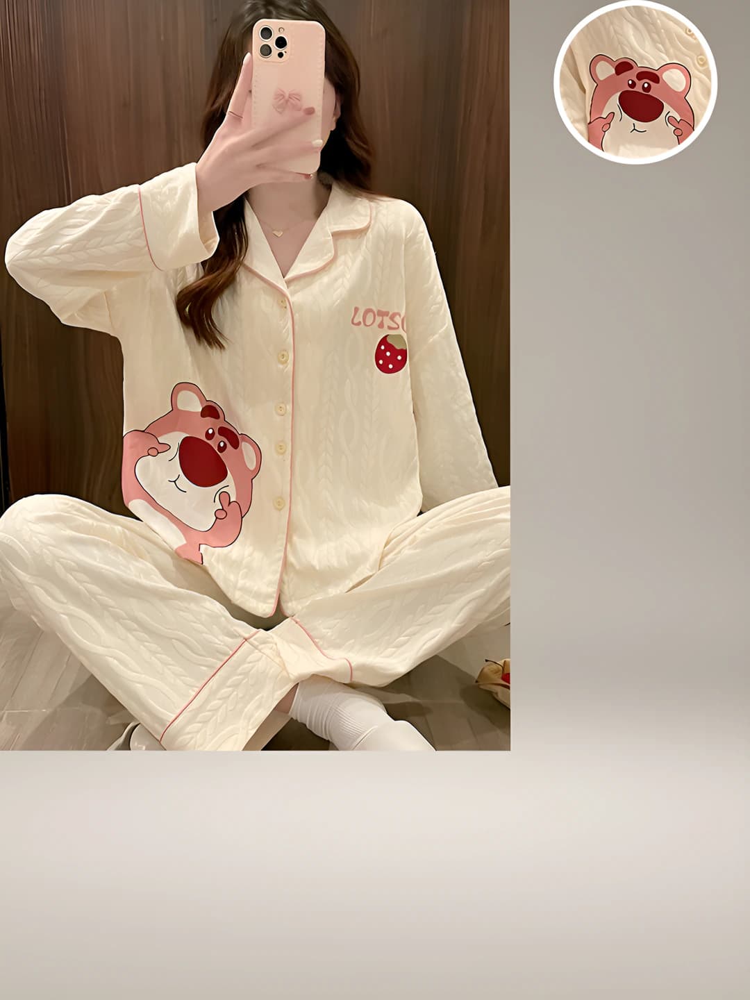 Women's 2026 autumn pajama set: long sleeve, lapel collar, Korean style, 100% polyester (milk silk), all-season