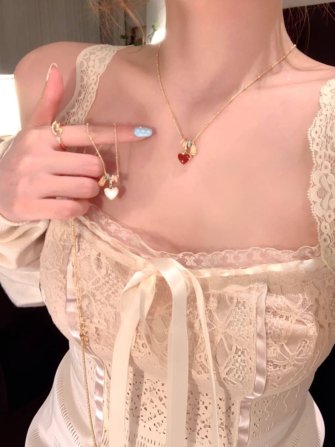 Женская цепочка из титановой стали с сердцем, 41-50 см, 6 г, эмаль