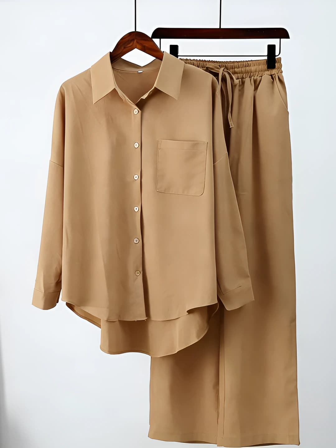 Women's casual stretch loose fit set with long sleeve blouse and wide-leg trousers autumn-winter 2026