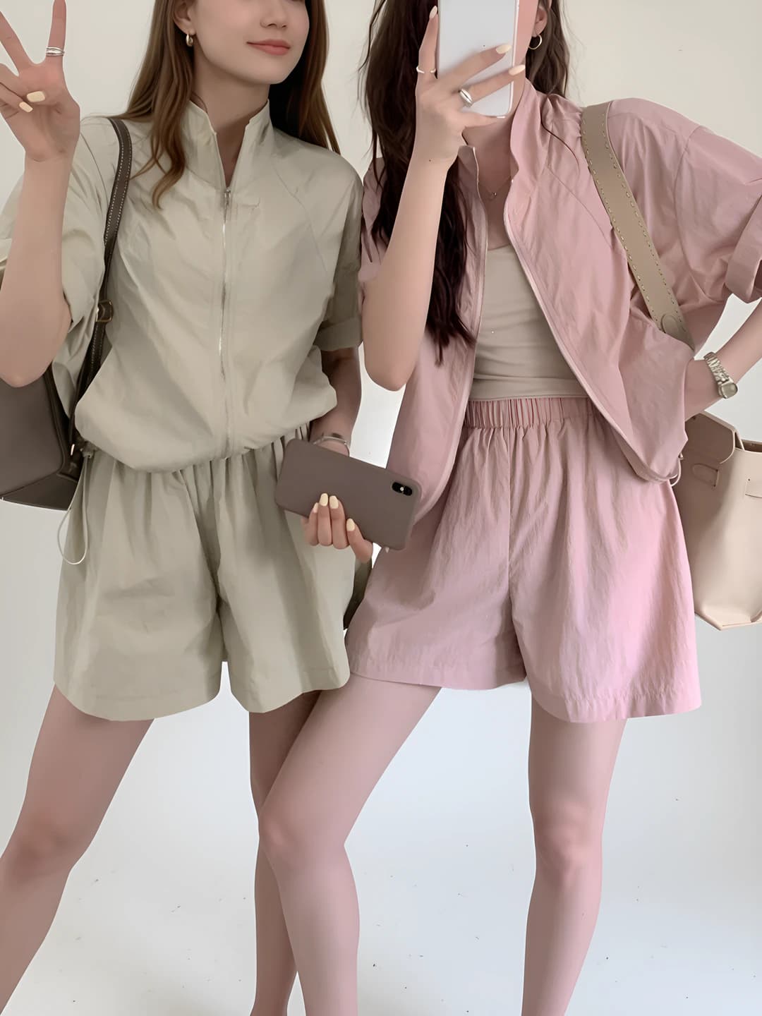Women's 2026 summer casual set: sun-protective cardigan and short shorts, loose fit, solid colour