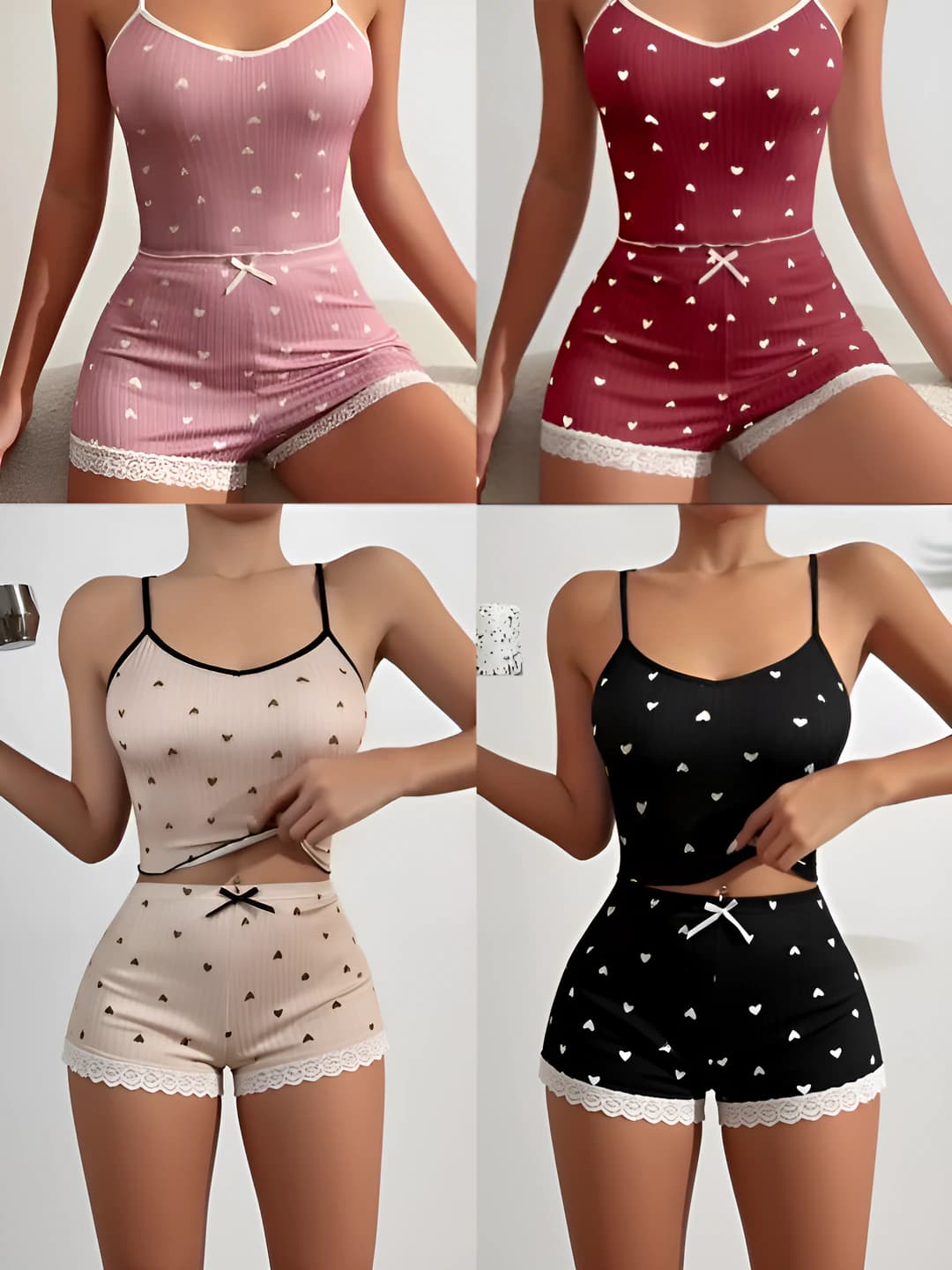 Women's spring-summer pajama set: camisole top and shorts, polyester fabric