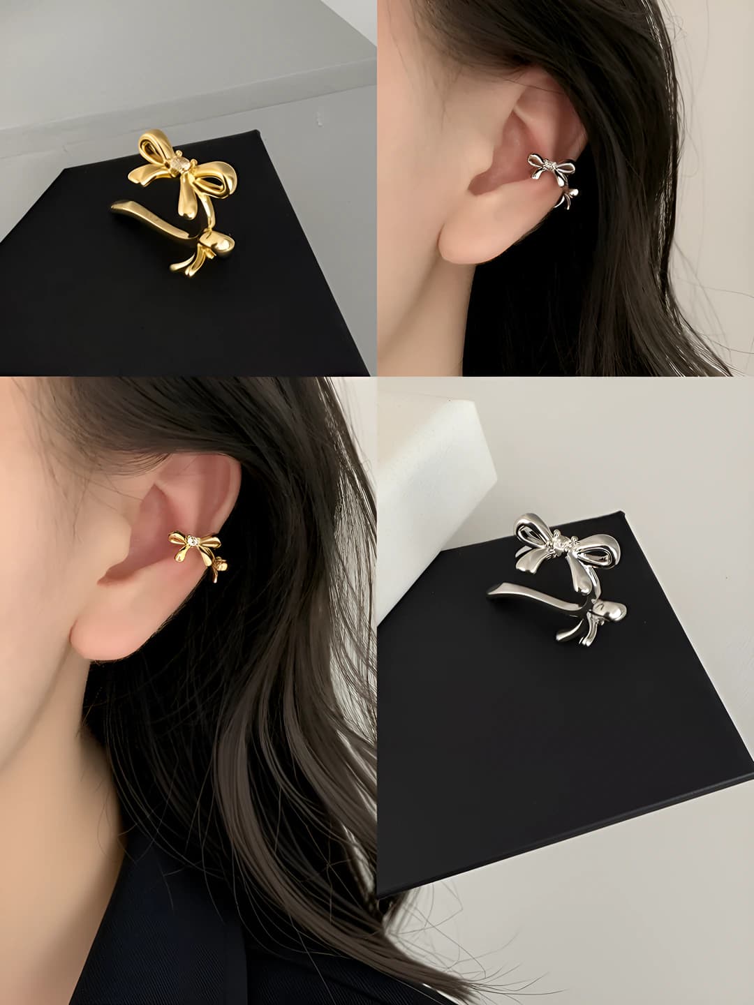 Женские серьги-гвоздики из меди с покрытием 14K палладий, геометрической формы и элементом дизайна в виде банта, в стиле легкого люкса для работы и повседневной носки