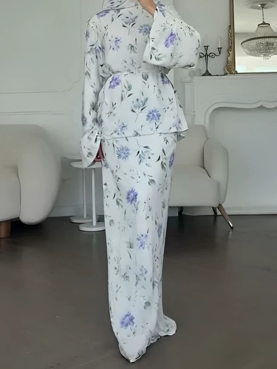 White (Blue floral)