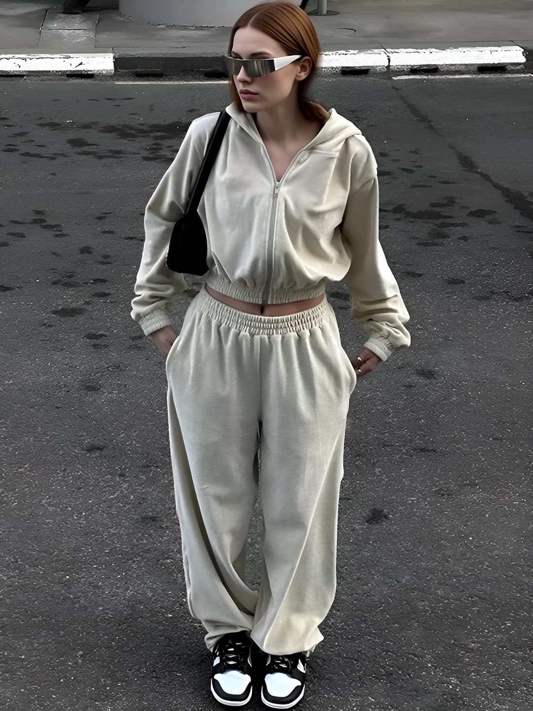Women's 2026 casual two-piece set: zip cardigan with long sleeve and trousers, solid colour, street style