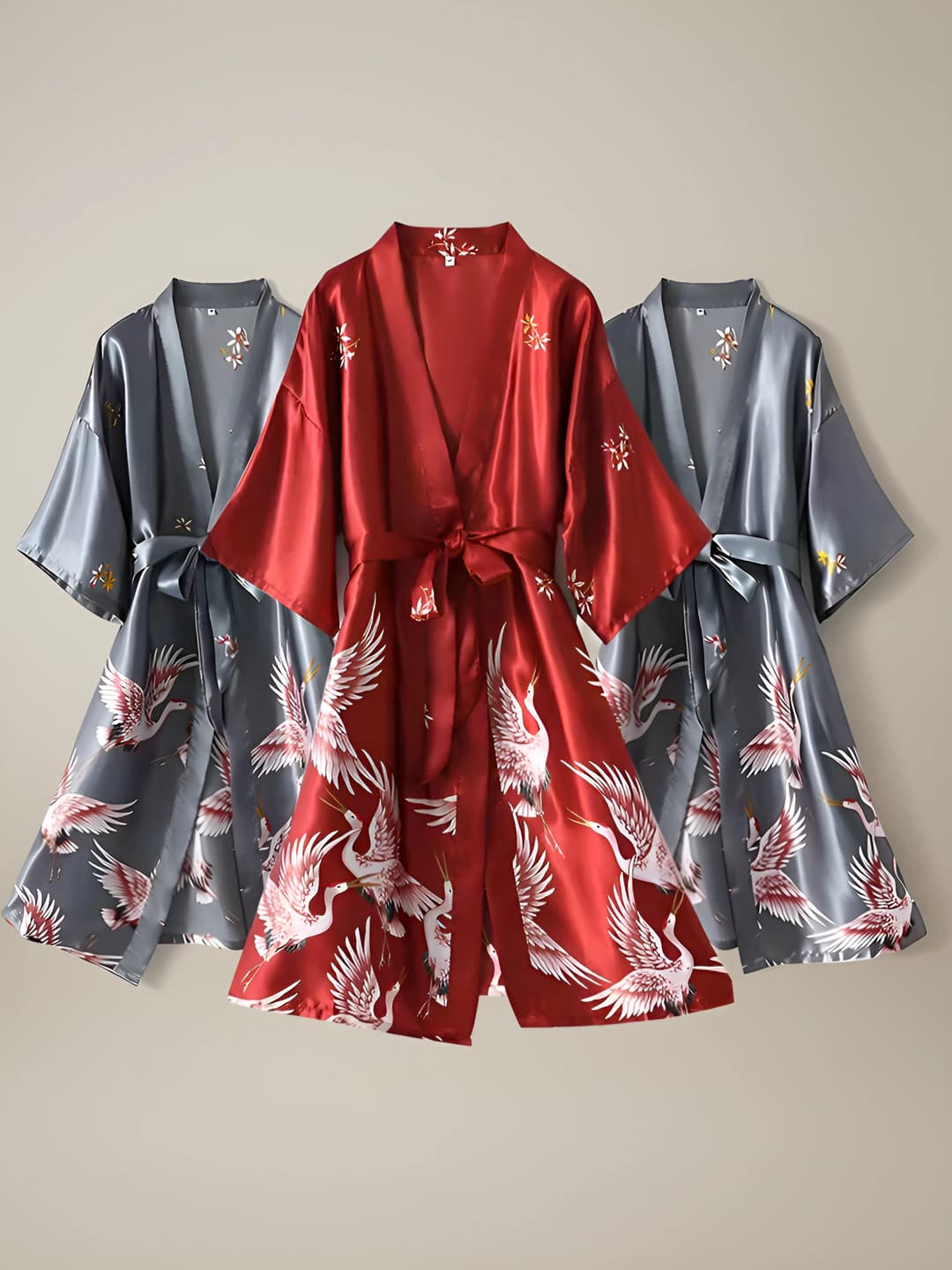 Women's short printed house robe, all-season, plus size, V-neck