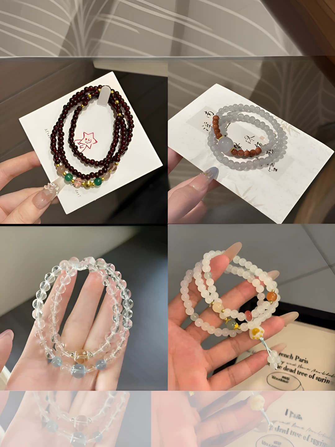 Women's glass retro style pomegranate three-ring friendship bracelet
