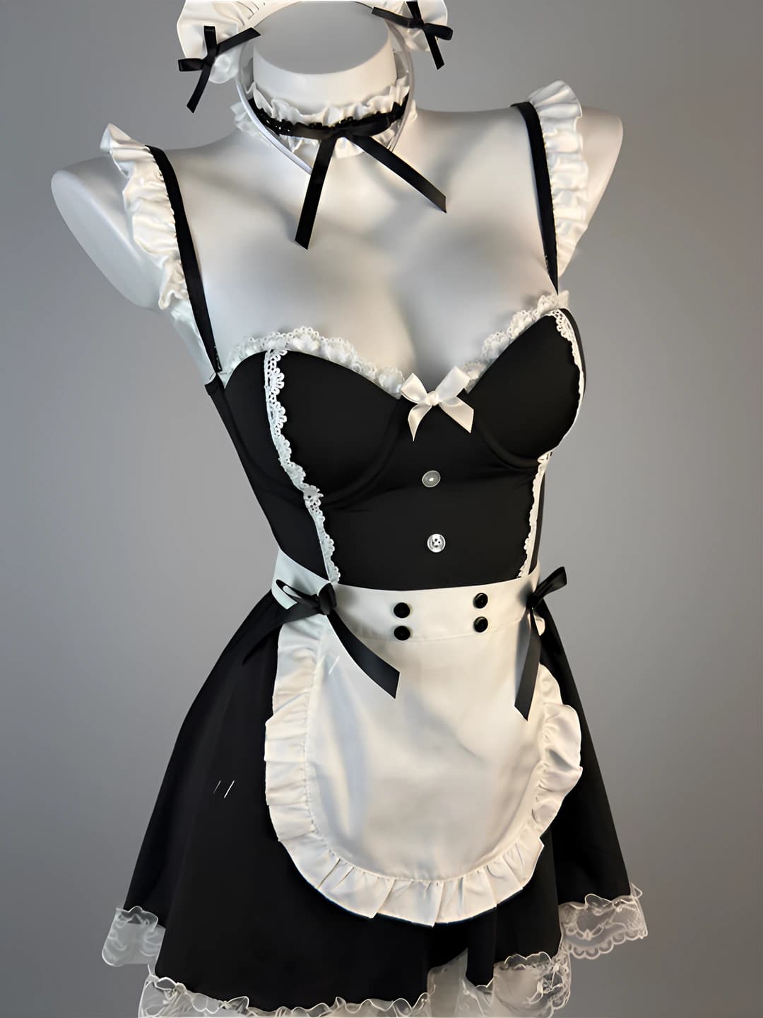 Women's maid-style home set: sleeveless, thin, with bra pads, with shorts, all-season