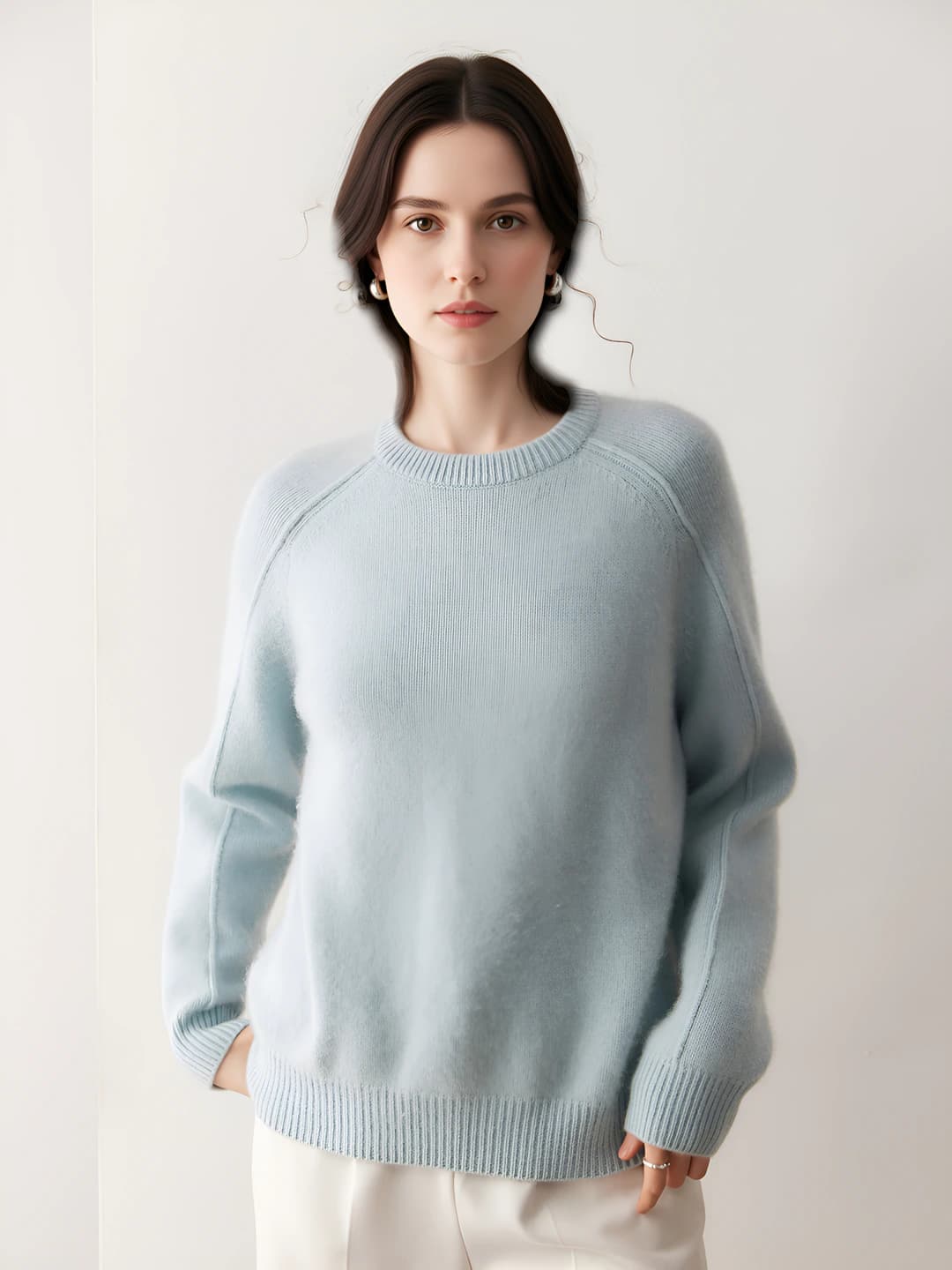 Ayollar uchun 35% kashemir sviter, dumaloq yoqa, uzun yeng, bo'sh (oversize) kesim, qalin, bir rangli, kundalik uslub
