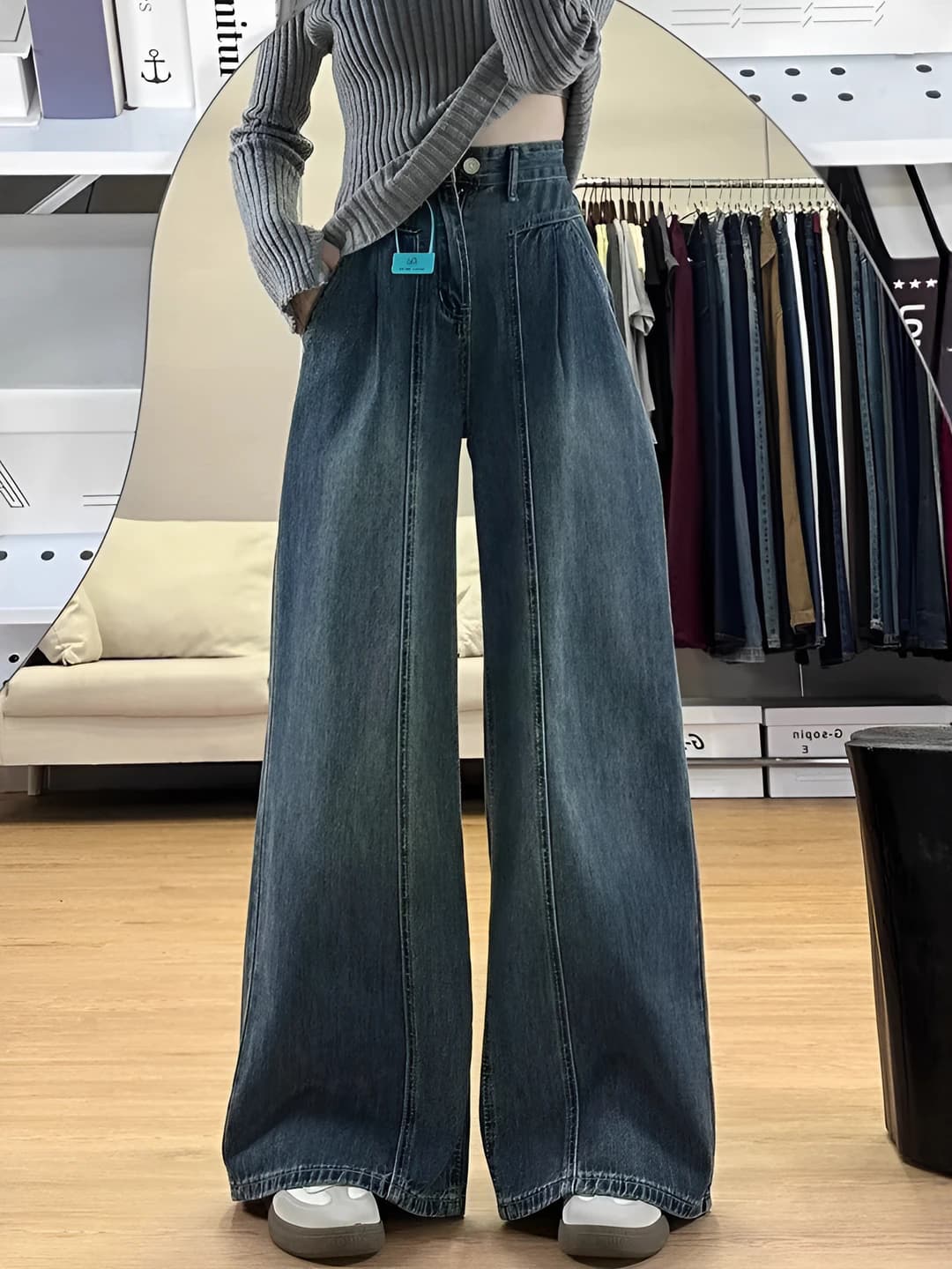 Women's wide and flared jeans 2026 spring-autumn, high waist, loose fit, slimming, plus size