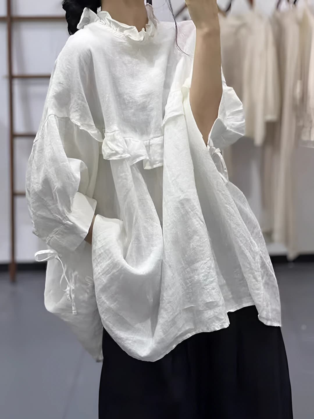 Women's summer solid colour loose fit mid-length blouse made of polyester, lightweight and comfortable