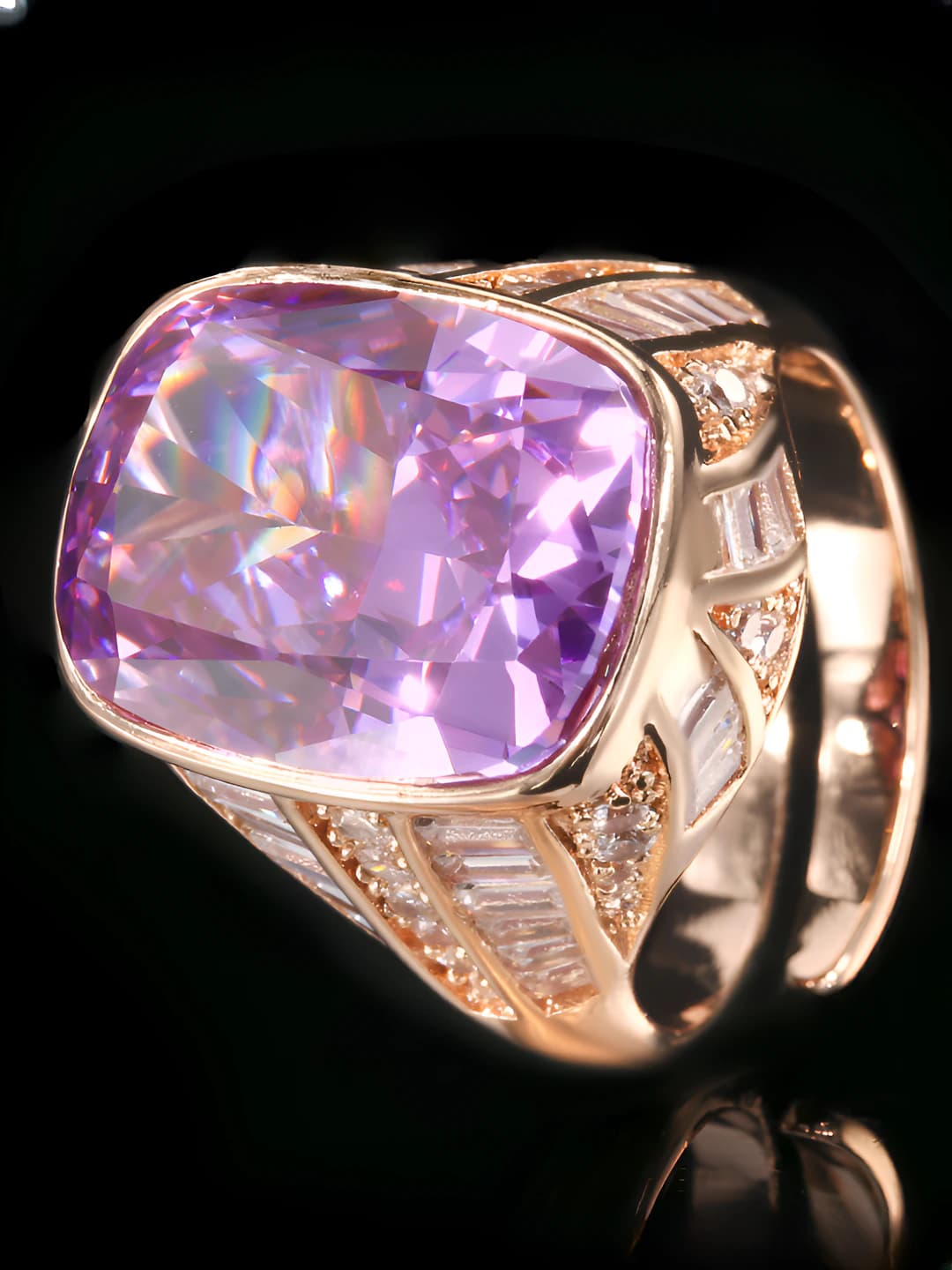 Rose gold ice cut purple diamond ring