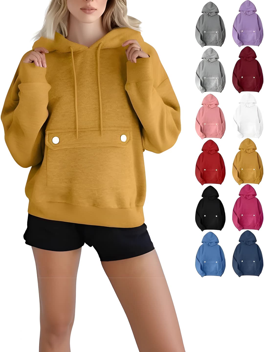 Ayollar uchun 2026 kuzgi retro uslubdagi bo'sh (oversize) katta o'lchamli, yengida cho'ntakli, uzun yengli, sport uslubidagi pullover xudi