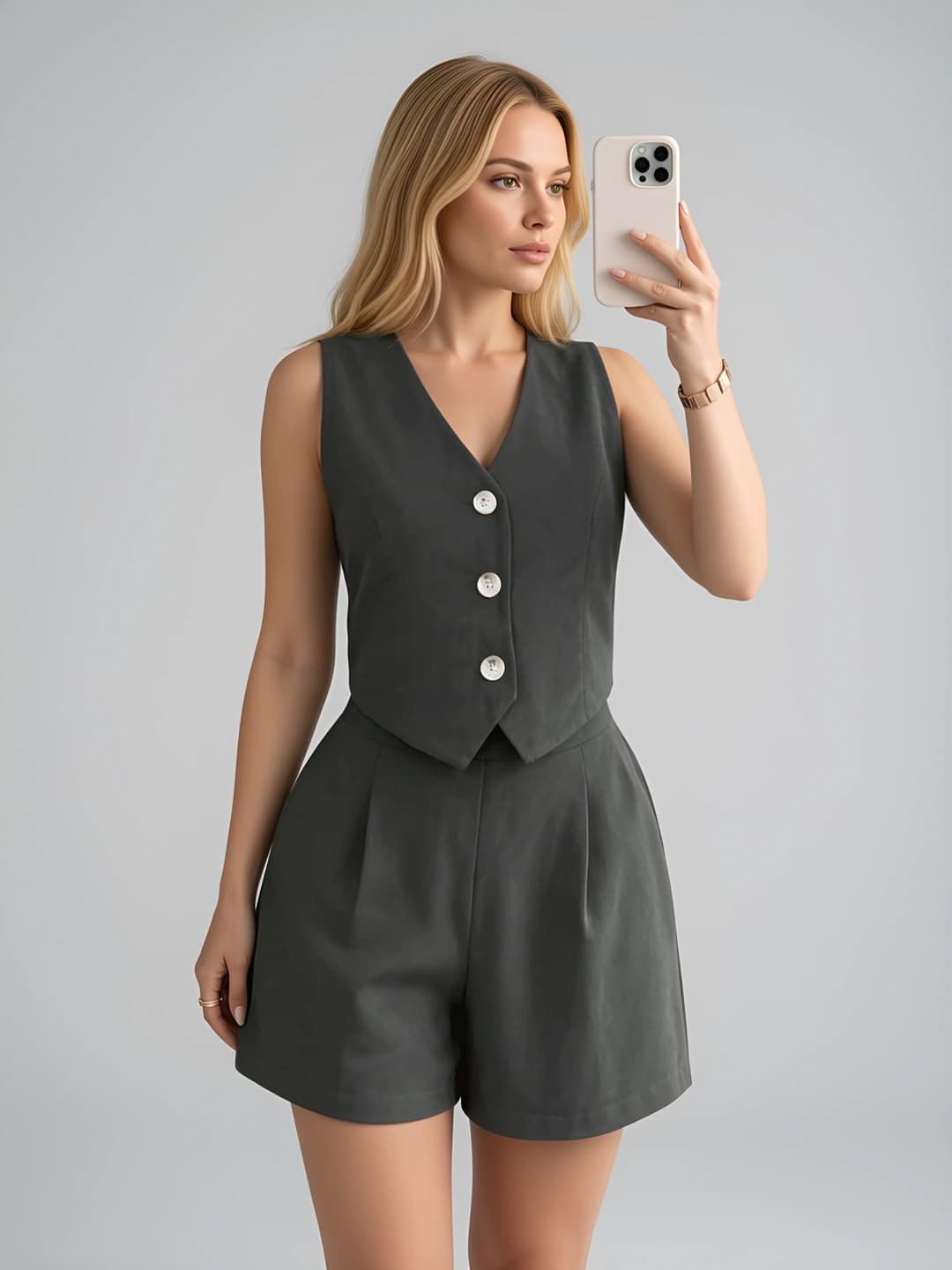 Women's plus size two-piece set: sleeveless tank top and short shorts, for spring and summer