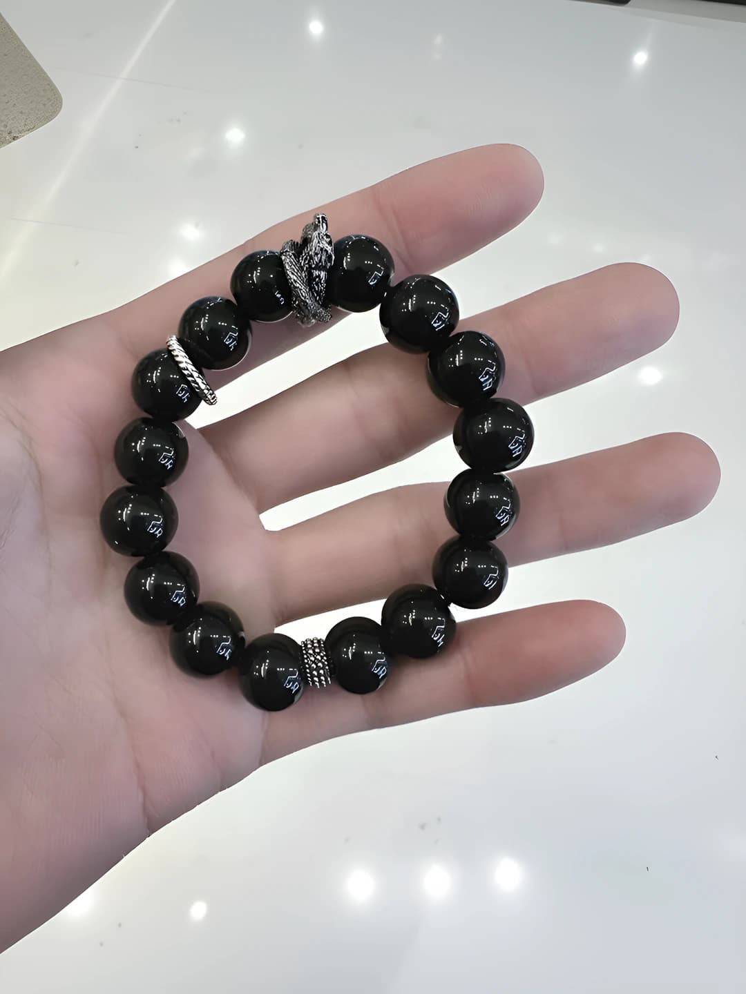 Glass and gilim bracelet with black pattern in Chinese style for men and women