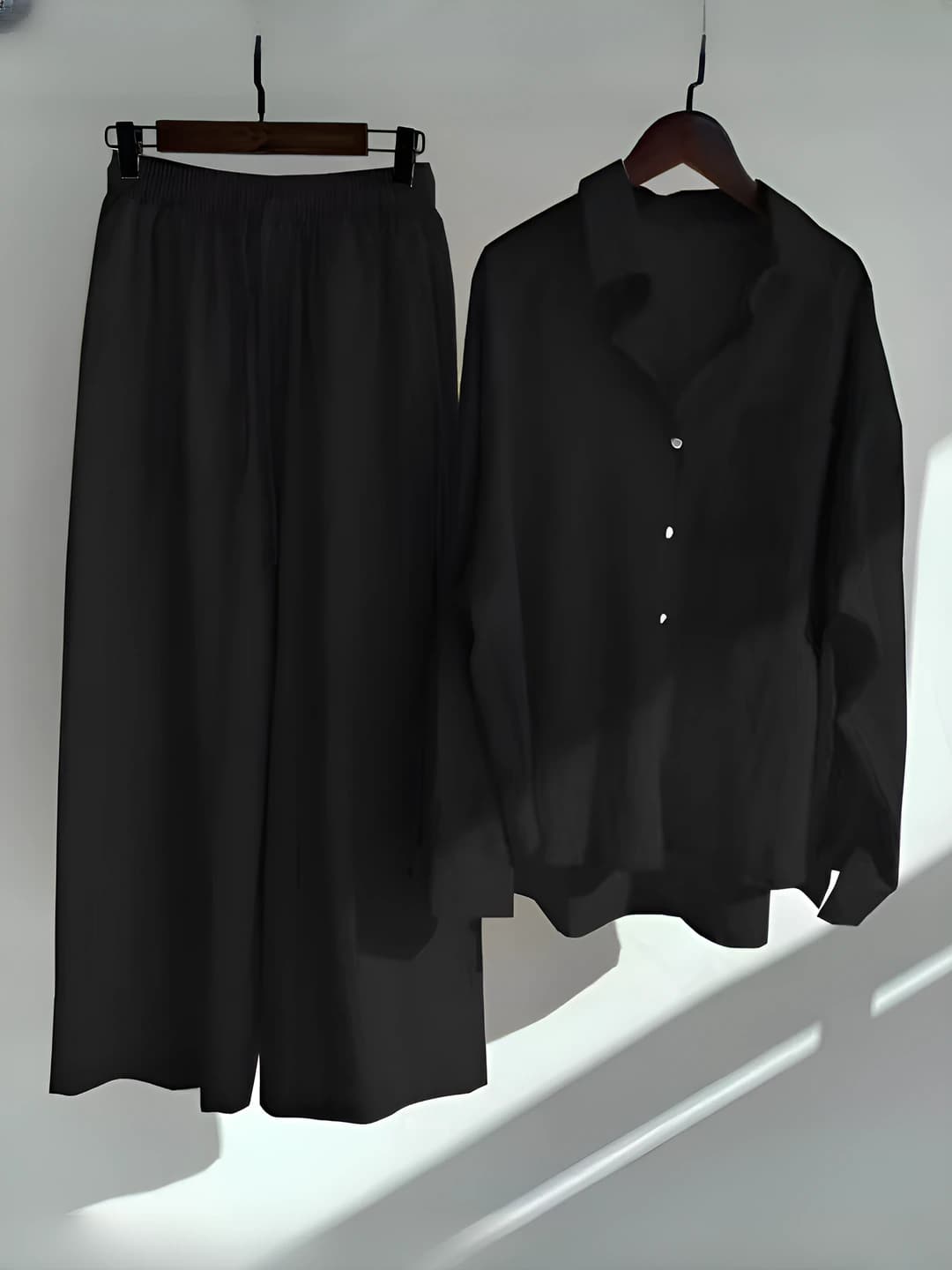 Women's retro plus size 2026 shirt and trousers set, high waist, loose fit, long sleeve
