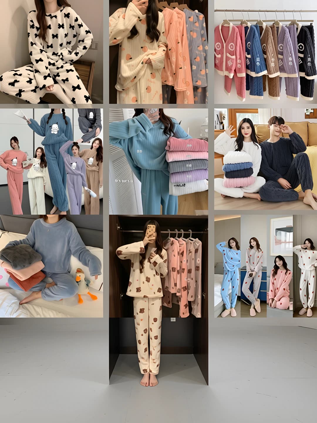 Women's autumn-winter coral fleece pajama set, thickened, warm, long, plus size, cardigan, crew neck, long sleeve, trousers, breathable, loungewear