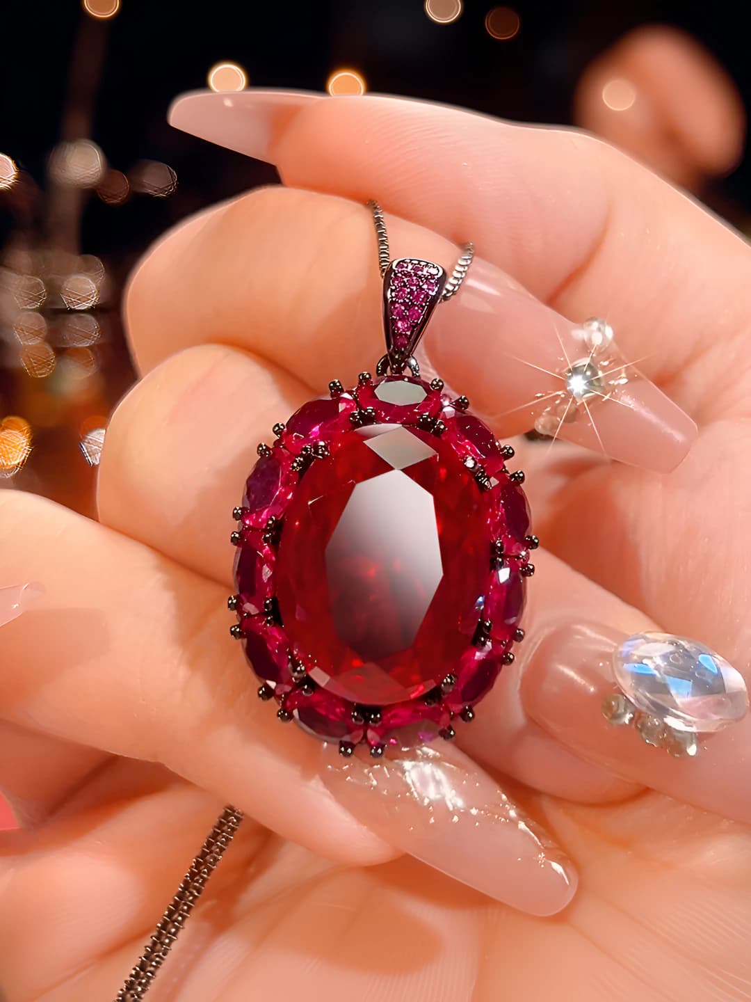 Ruby pendant with box and chain