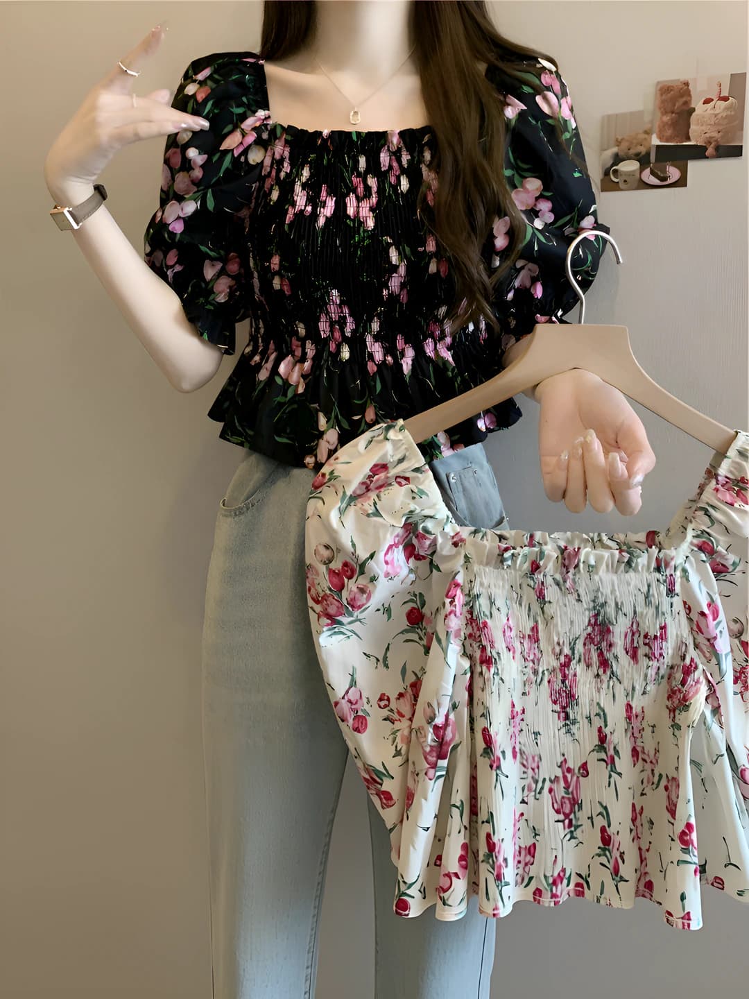 Women's plus size floral printed long sleeve slim fit slimming cropped blouse for summer 2026